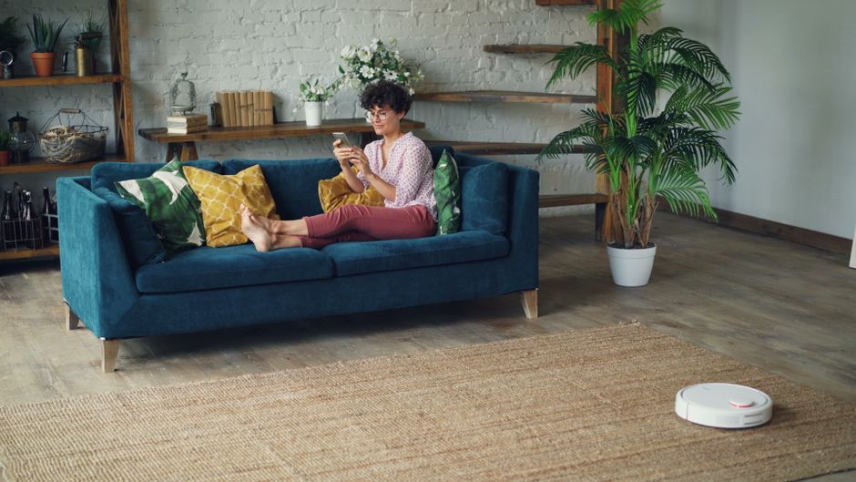 A jute rug layered with a patterned rug